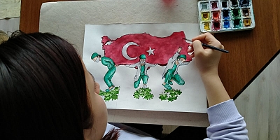 Liseli Melike, sağlıkçıları Türkiye'yi sırtlarken resmetti