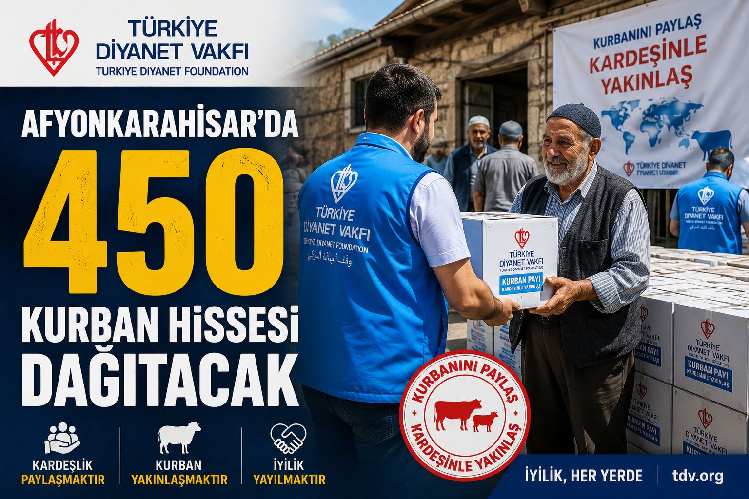 Türkiye Diyanet Vakfı Afyonkarahisar'da 450 kurban hissesi dağıtacak