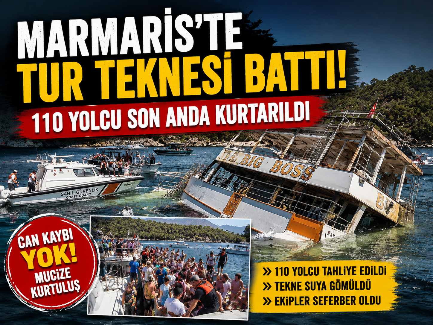 Marmaris Körfezi’nde tur teknesi sulara gömüldü