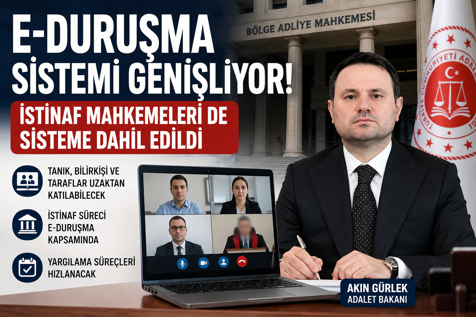 E-Duruşma sistemi genişliyor: İstinaf mahkemeleri de sisteme dahil edildi
