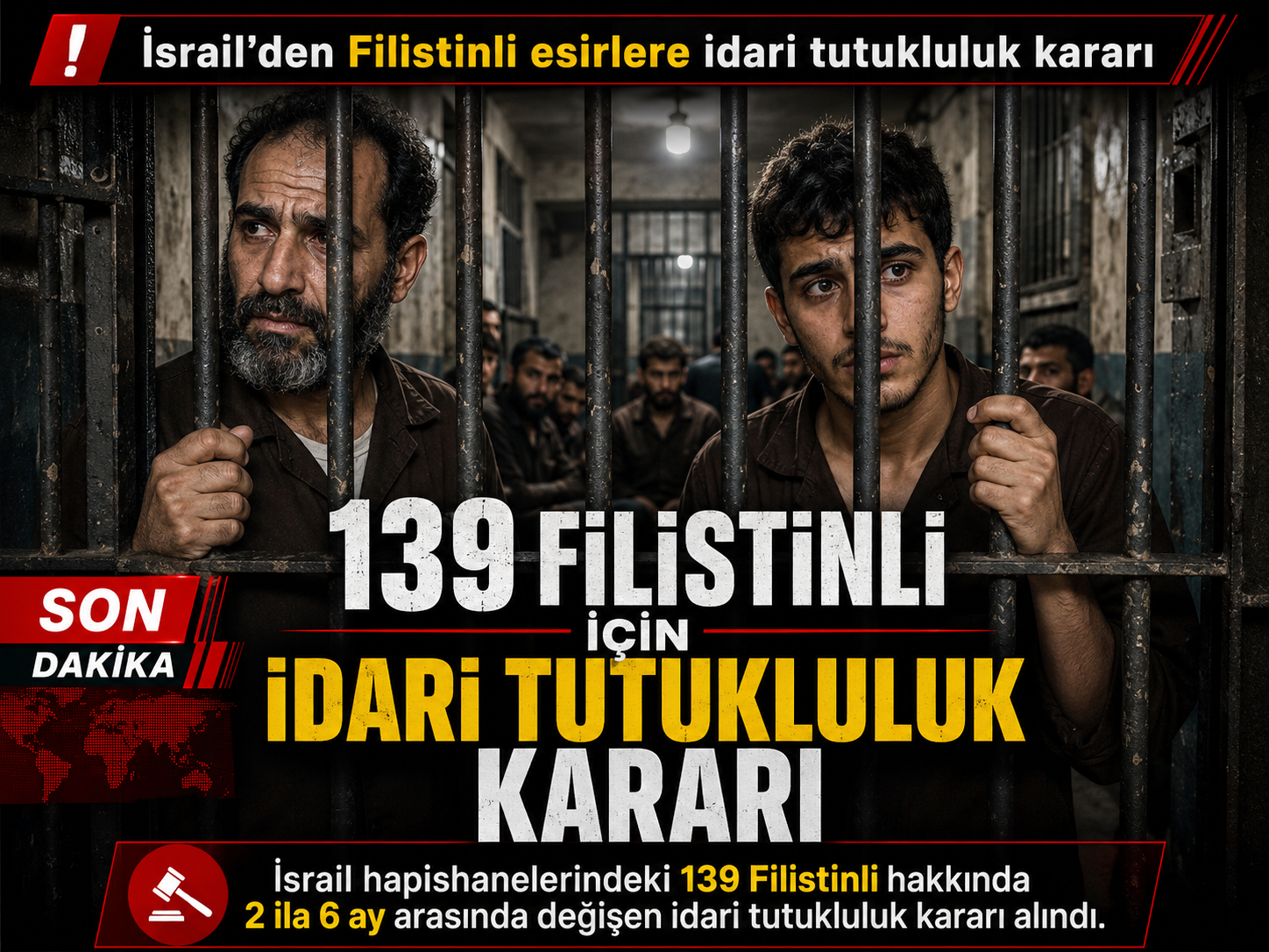 İsrail’den 139 Filistinli esir için idari tutukluluk kararı
