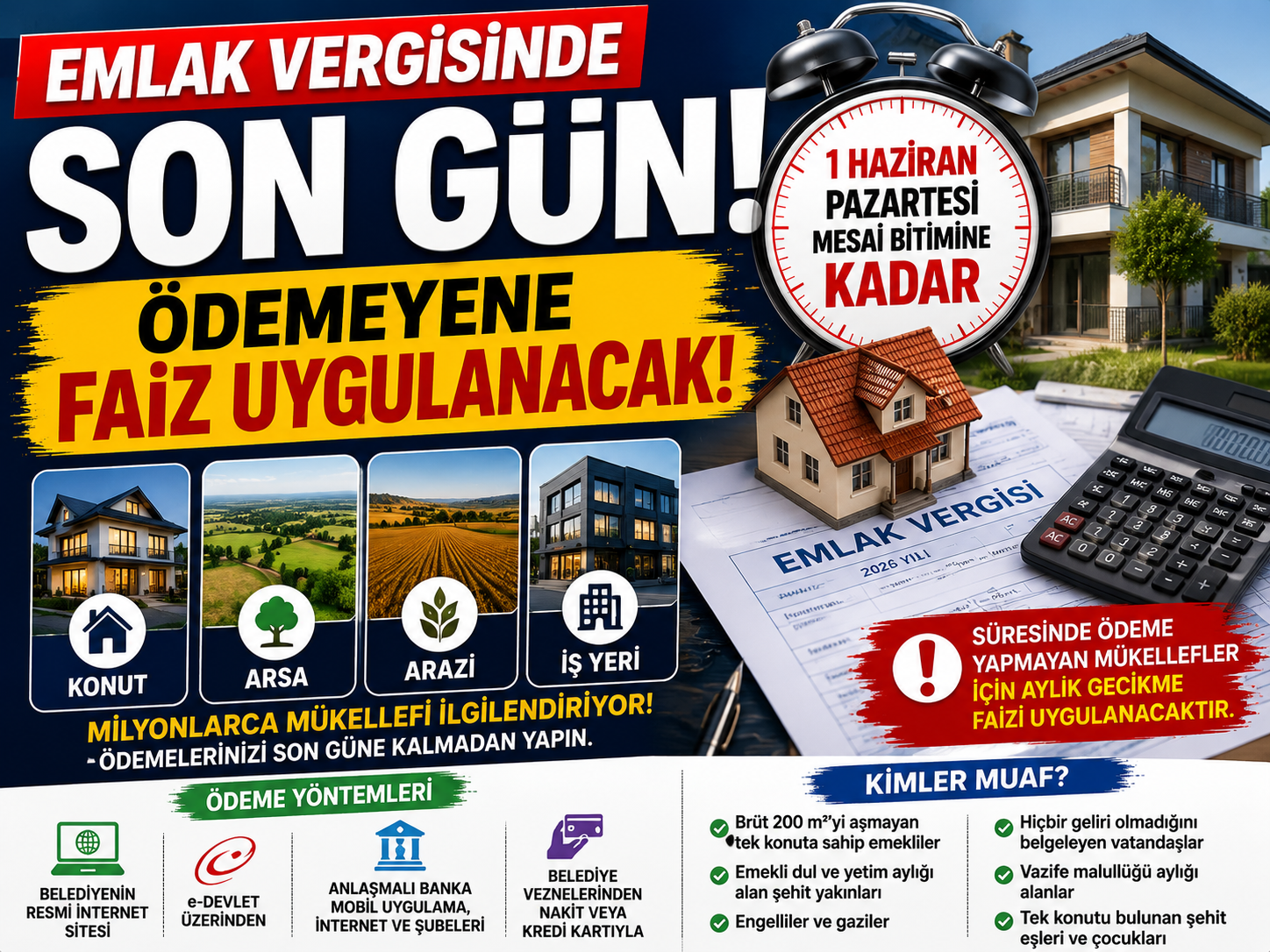 Emlak vergisinde bugün son gün: Ödemeyene faiz uygulanacak