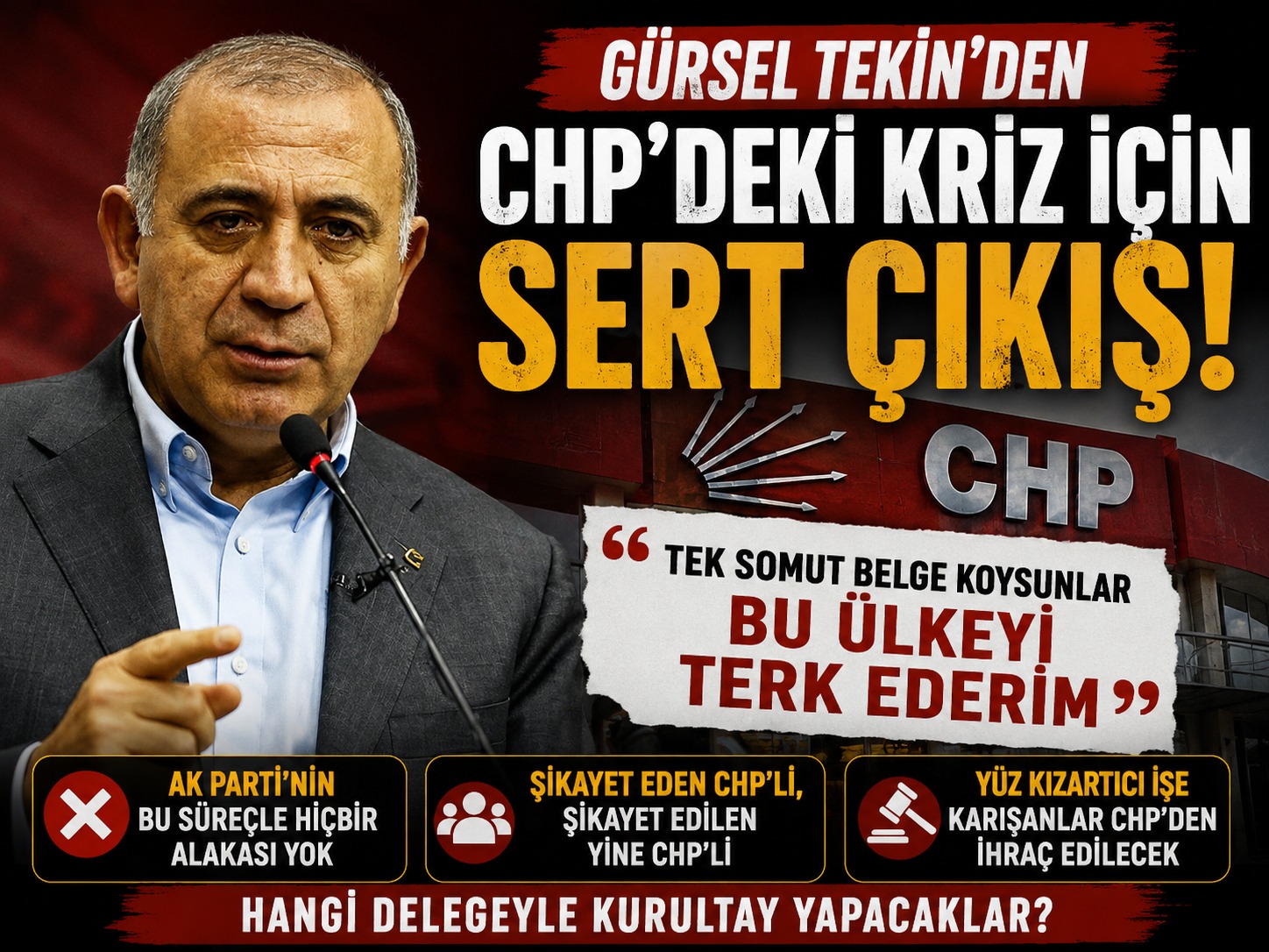 Gürsel Tekin’den CHP’deki kriz için sert çıkış: Belge koysunlar ülkeyi terk ederim