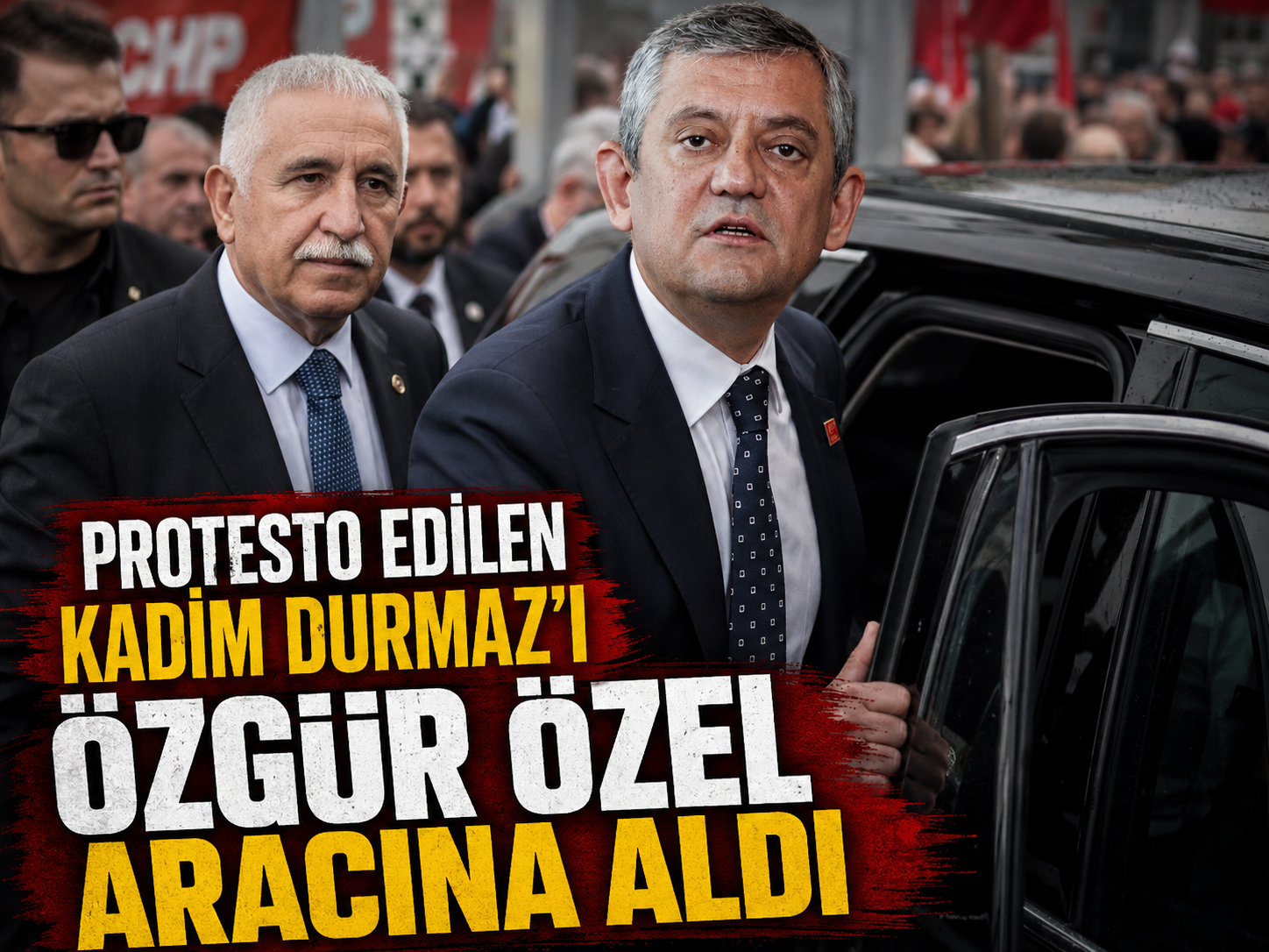Protesto edilen Kadim Durmaz’ı Özgür Özel aracına aldı