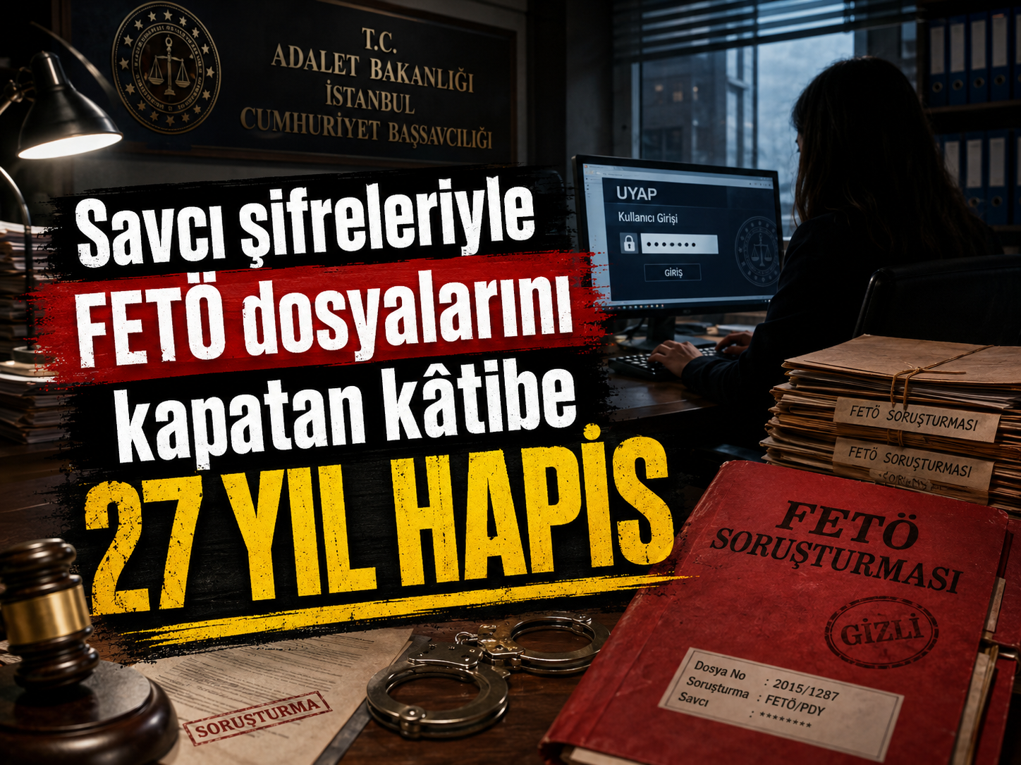 Savcı şifreleriyle FETÖ dosyalarını kapatan kâtibe 27 yıl hapis