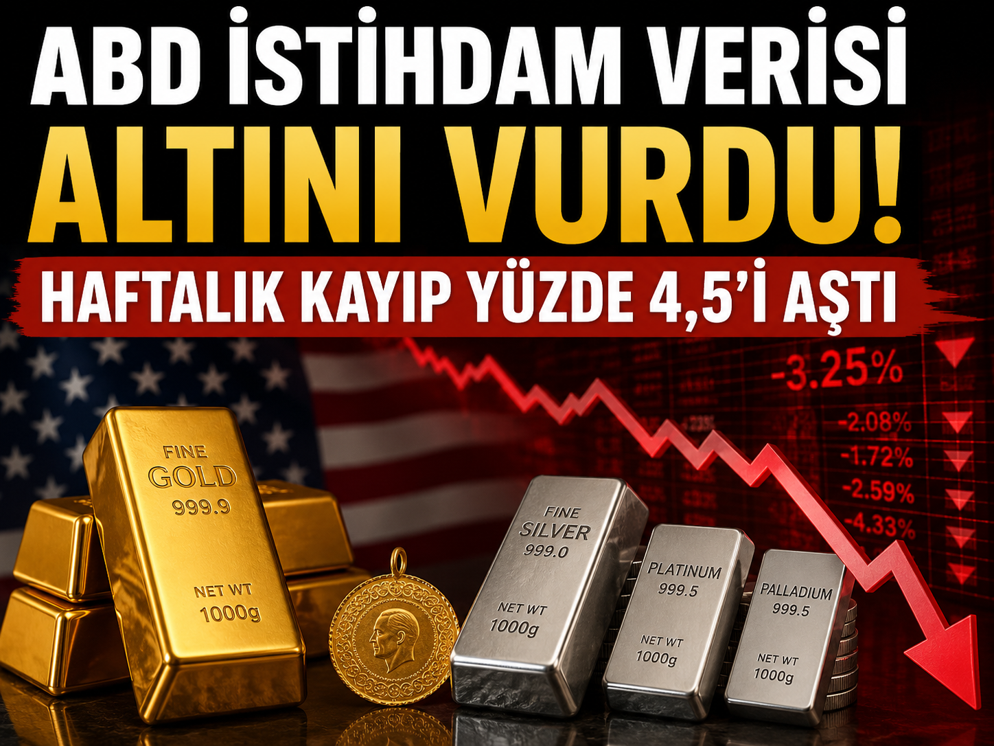 Faiz indirimi umudu azaldı, altın sert düştü