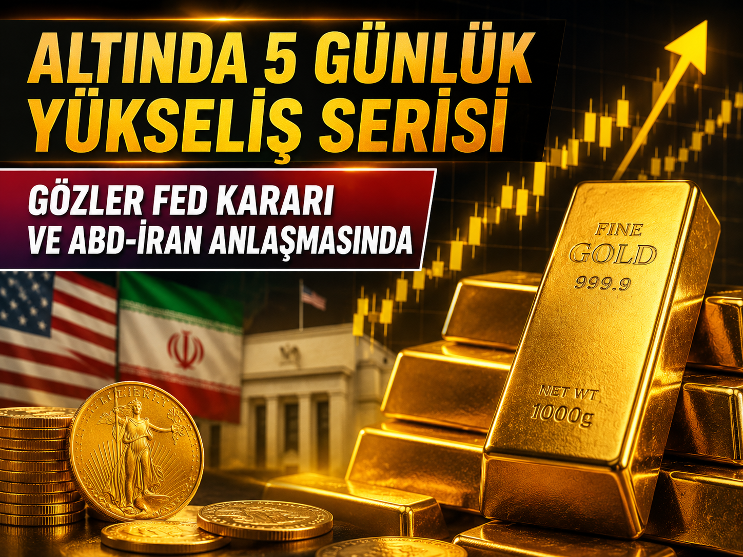 Altın fiyatları yükselişini sürdürüyor! Gözler Fed kararı ve ABD-İran anlaşmasında