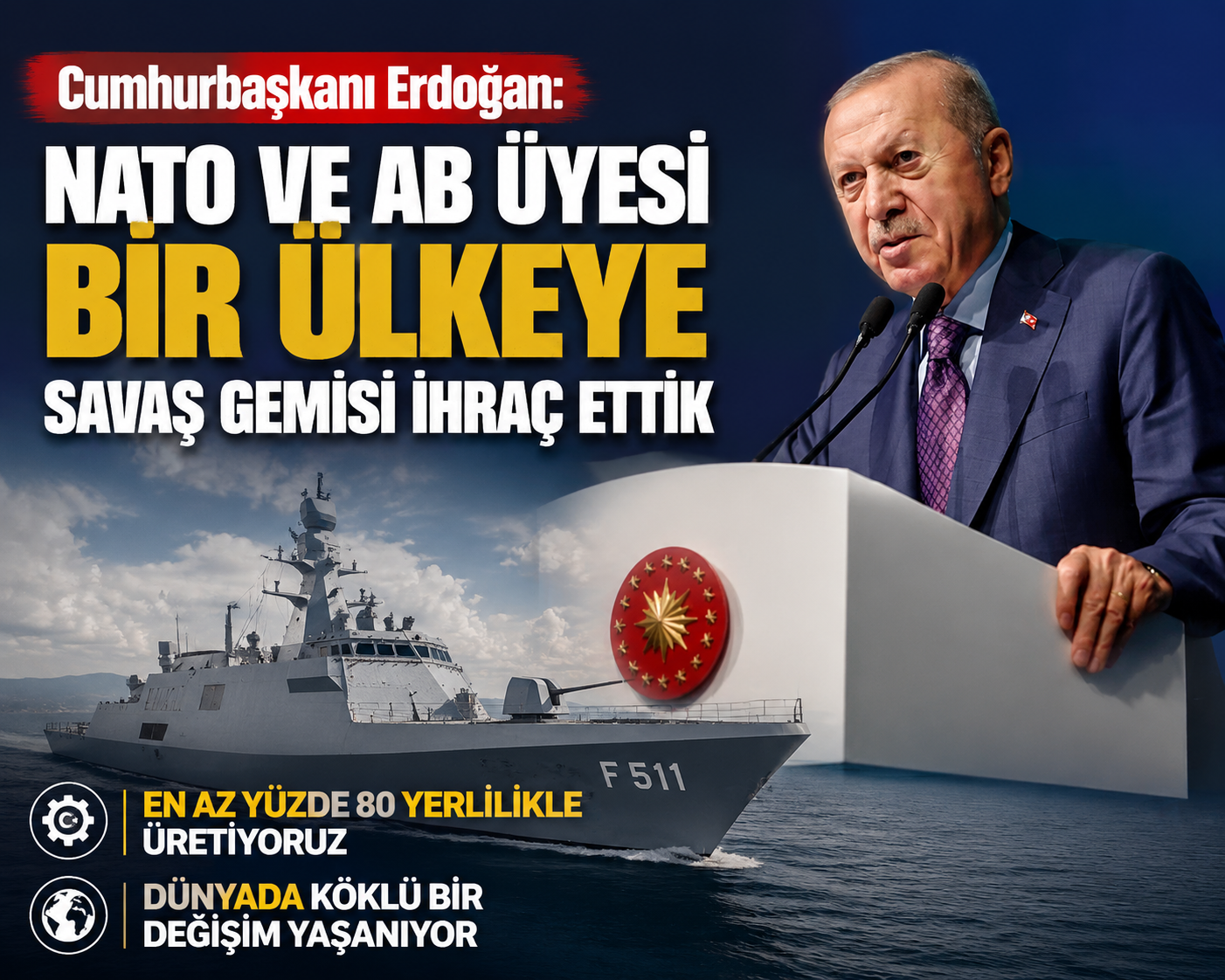 Erdoğan: NATO ve AB üyesi bir ülkeye savaş gemisi ihraç ettik