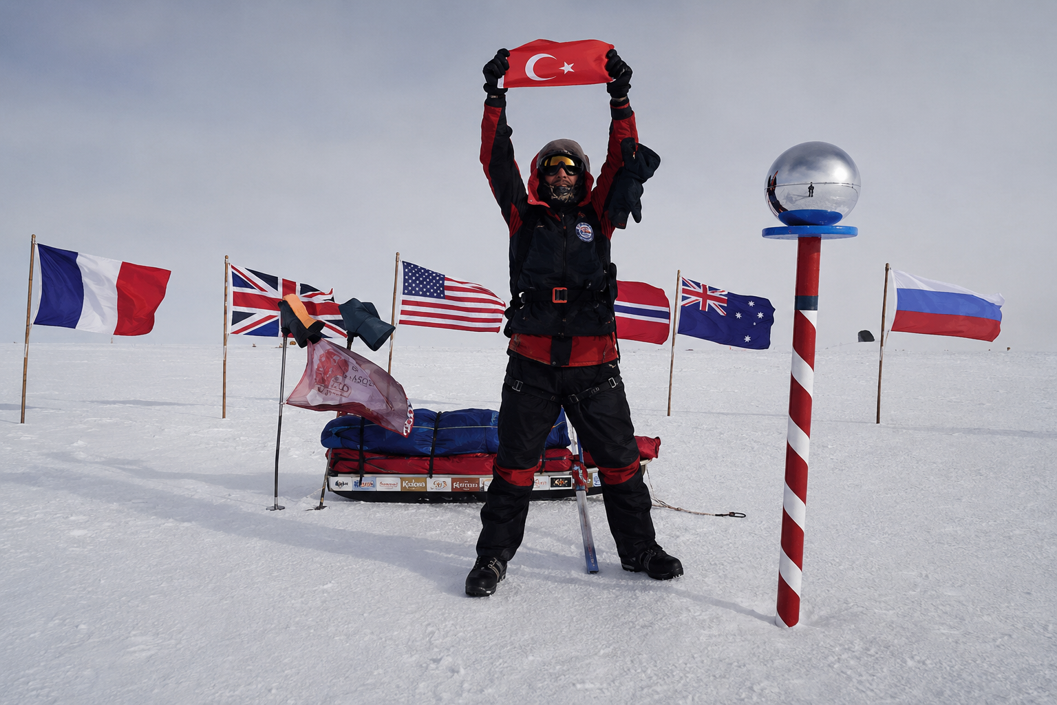 Ali Rıza Bilal, eksi 40 derecede Türk bayrağı için 933 kilometre kızak çekti