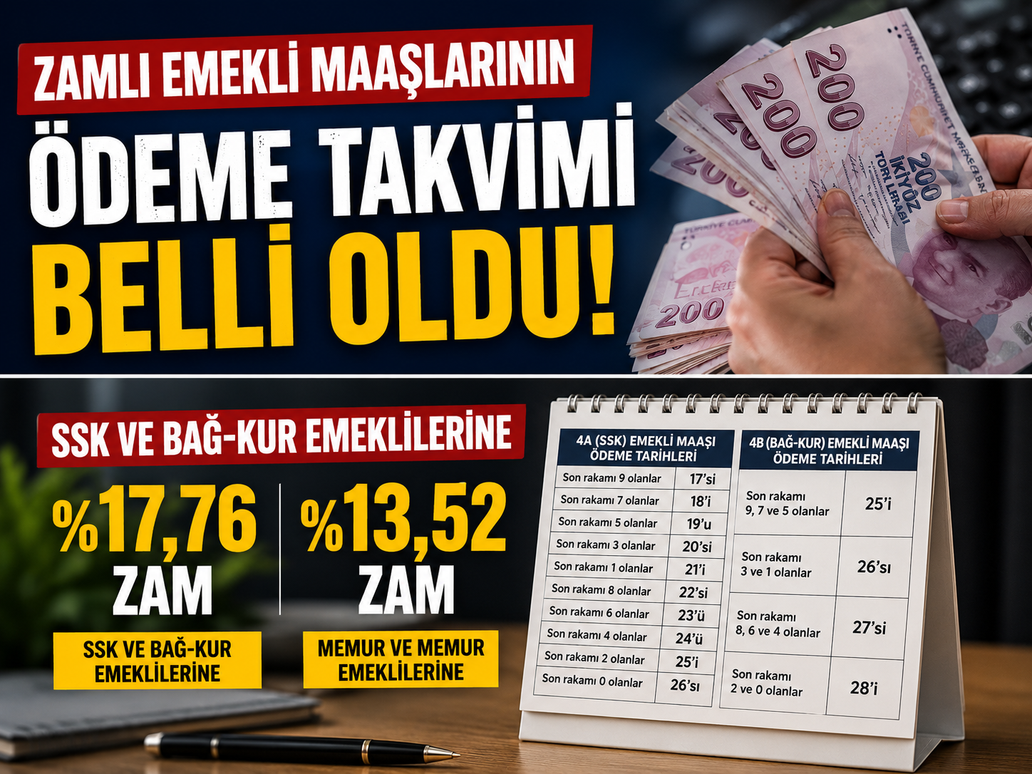 Zamlı emekli maaşlarının ödeme takvimi belli oldu