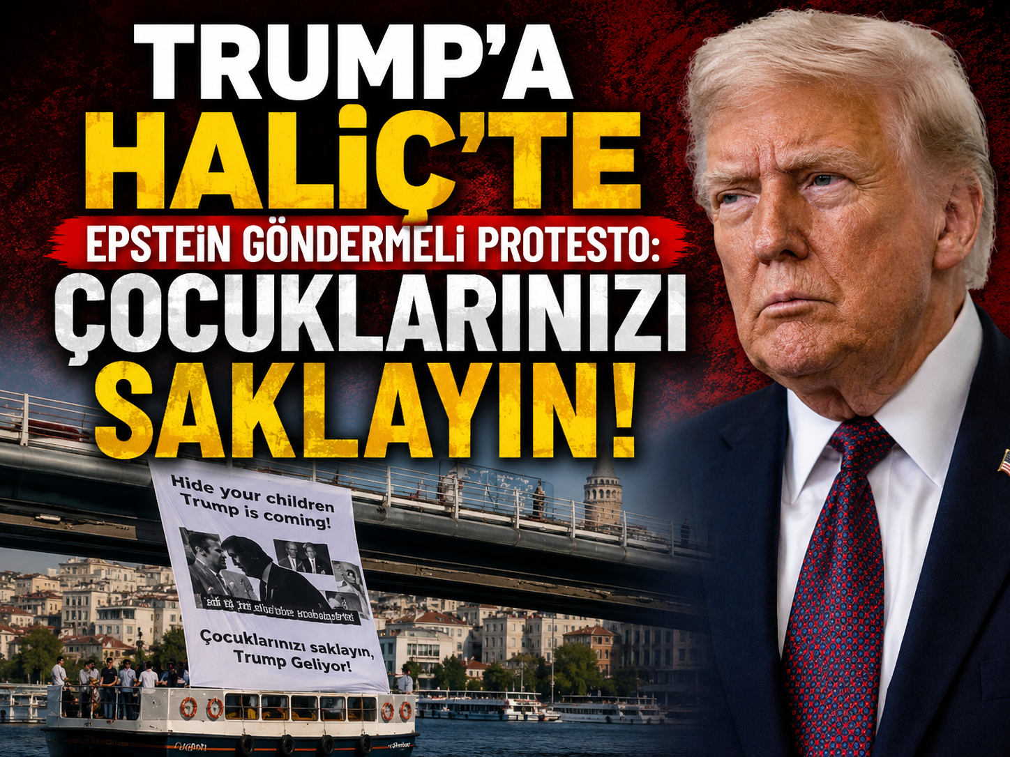 Trump’a Haliç’te Epstein göndermeli protesto: Çocuklarınızı saklayın