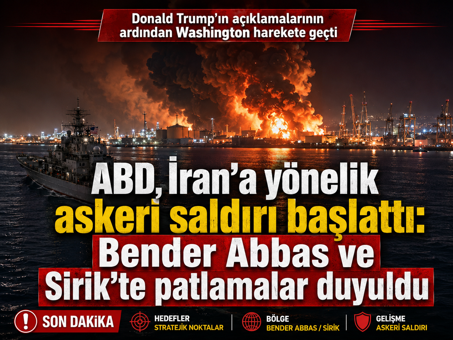 ABD, İran’a yönelik askeri saldırı başlattı: Bender Abbas ve Sirik’te patlamalar duyuldu