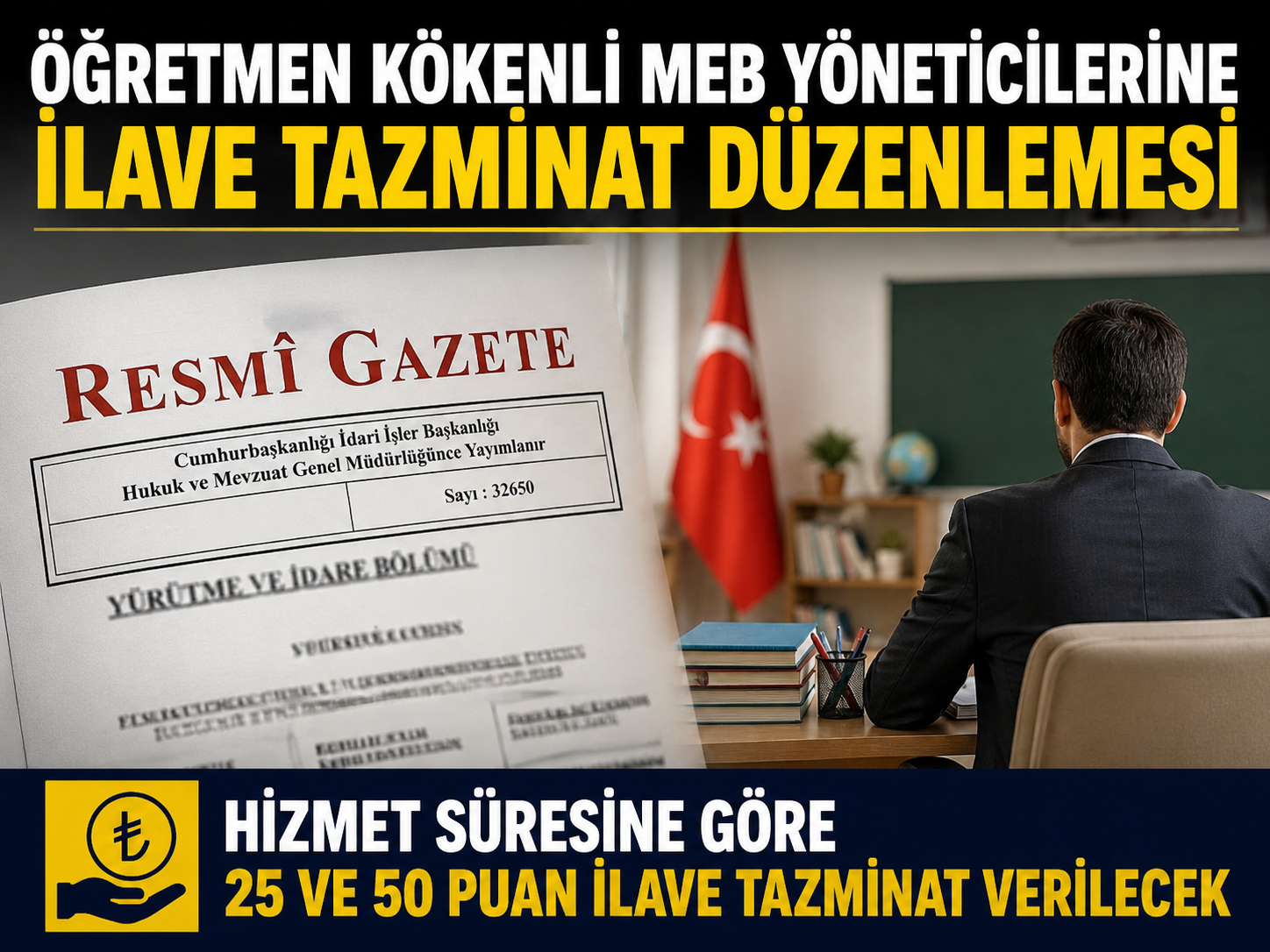 Öğretmen kökenli MEB yöneticilerine ilave özel hizmet tazminatı