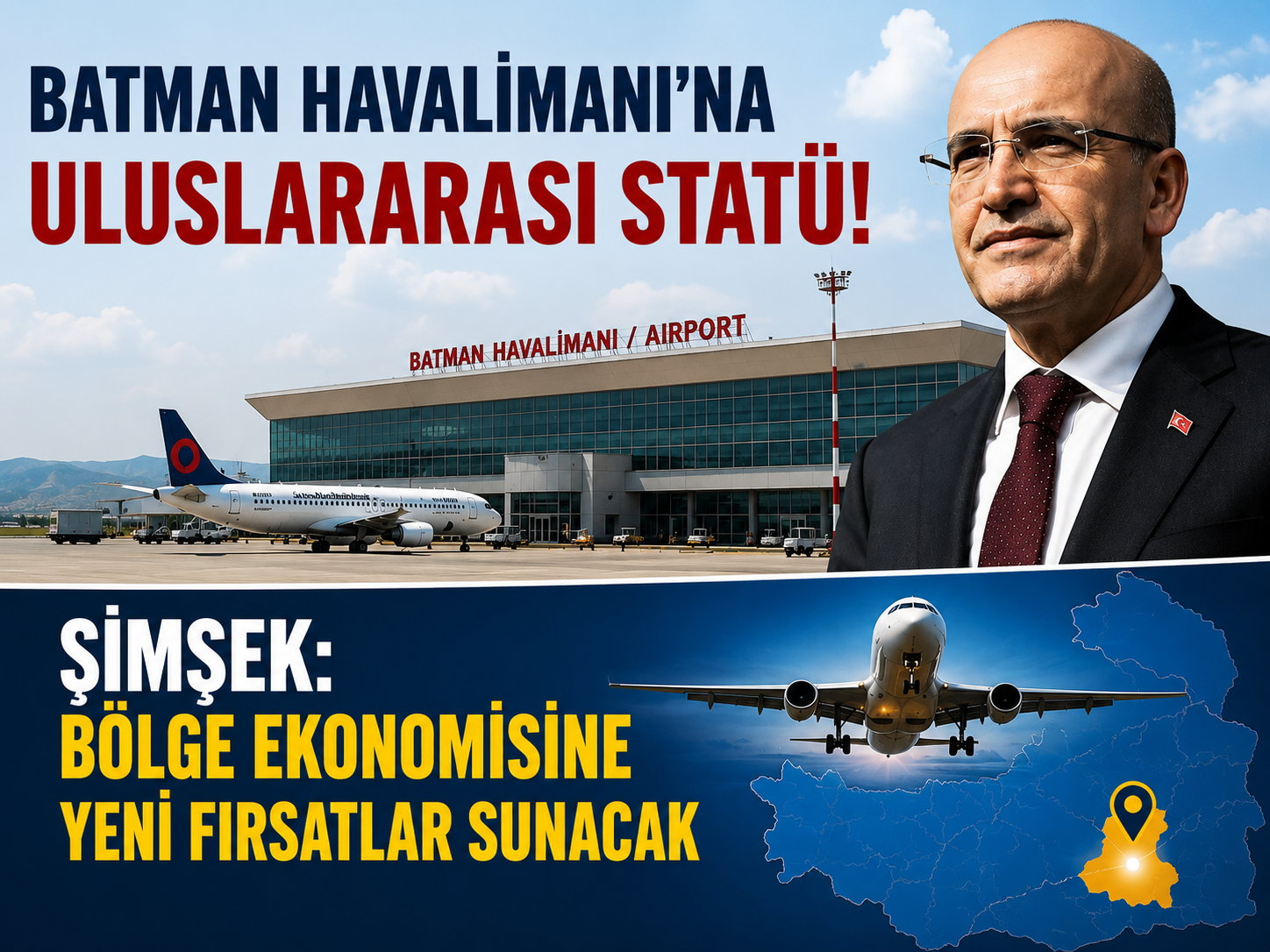 Bakan Şimşek'ten Batman Havalimanı paylaşımı: Bölge ekonomisine katkı sağlayacak