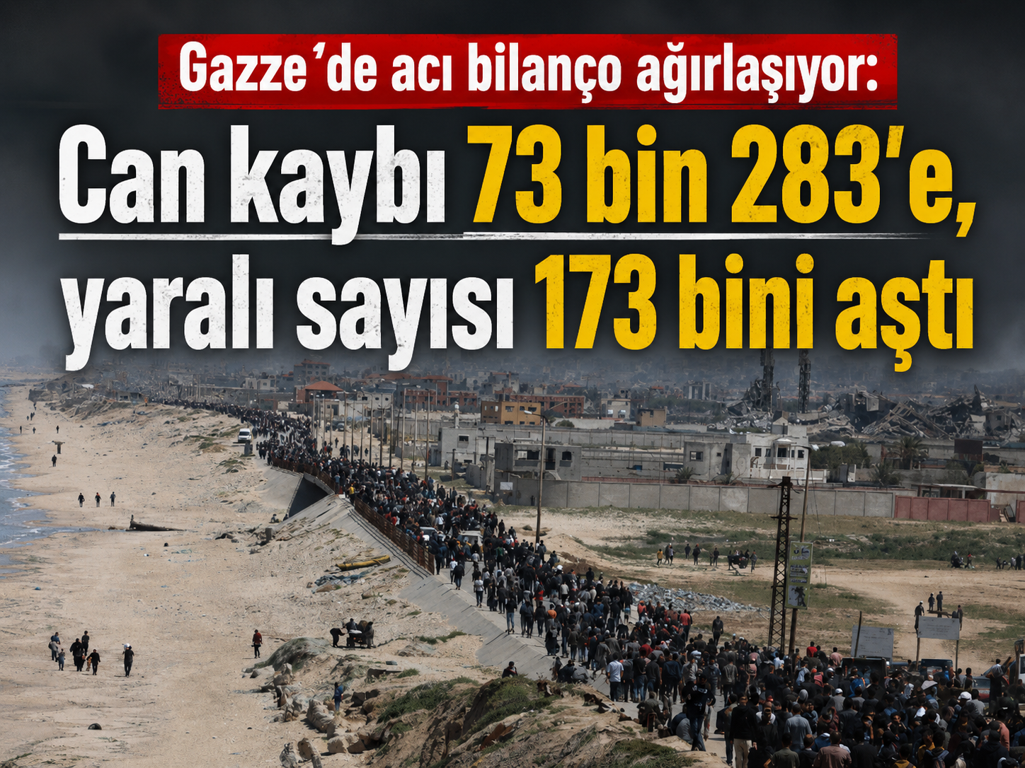 Gazze’de acı bilanço ağırlaşıyor: Can kaybı 73 bin 283’e, yaralı sayısı 173 bini aştı