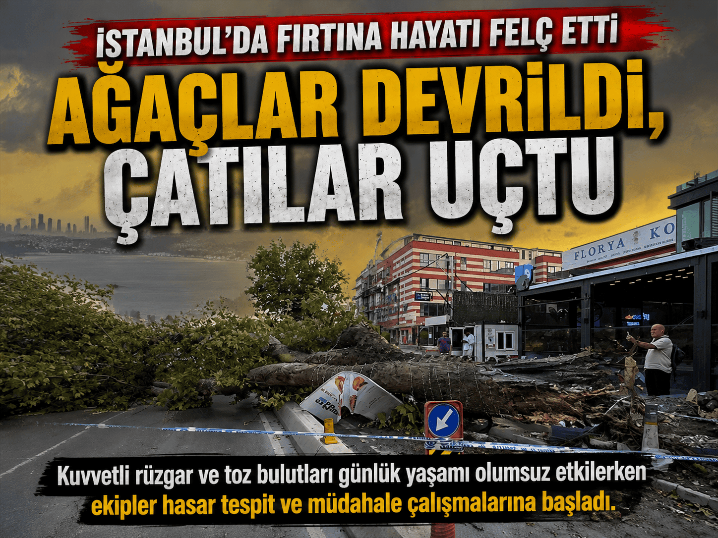 İstanbul’da fırtına alarmı! Ağaçlar devrildi, çatılar uçtu