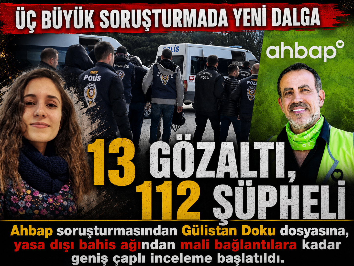 Ahbap, Gülistan Doku ve bahis dosyalarında 112 şüpheli yakalandı