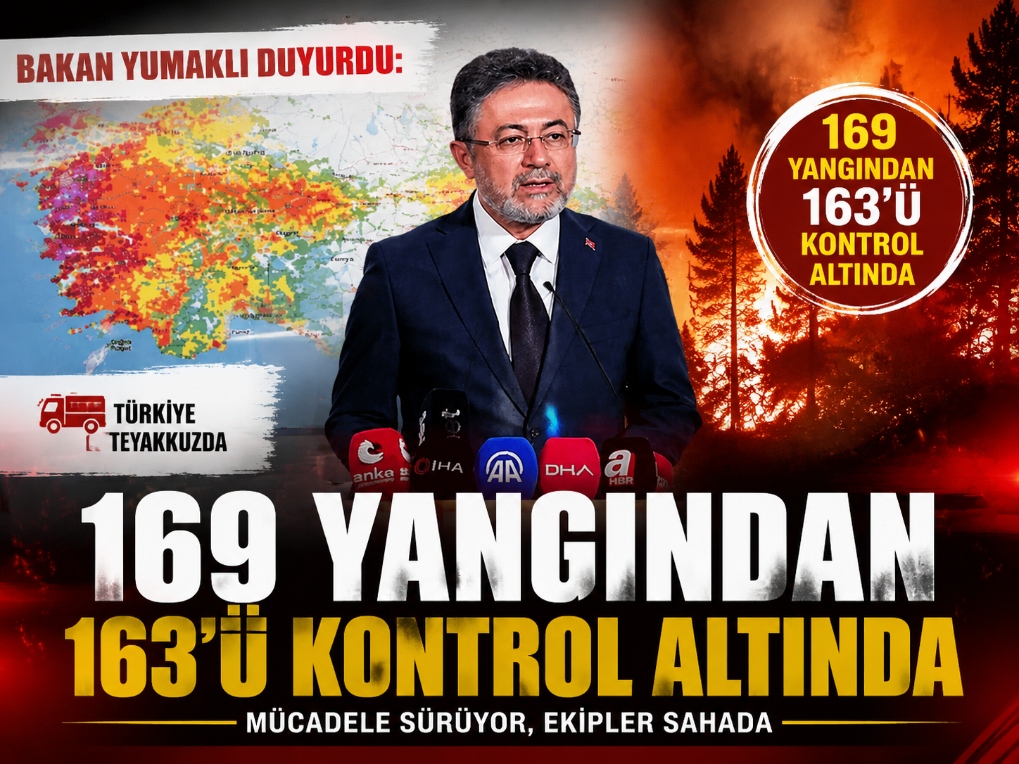 Bakan Yumaklı duyurdu: 169 yangından 163’ü kontrol altında