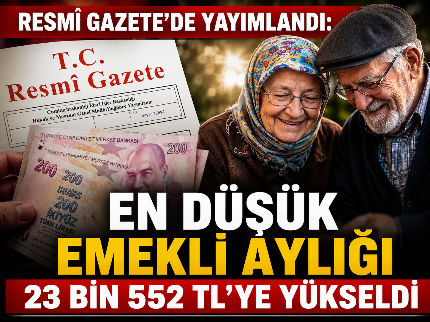 Resmî Gazete’de yayımlandı: En düşük emekli aylığı 23 bin 552 TL’ye yükseldi