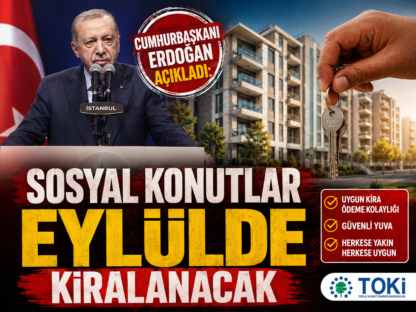 Cumhurbaşkanı Erdoğan açıkladı: Sosyal konutlar eylülde kiralanacak