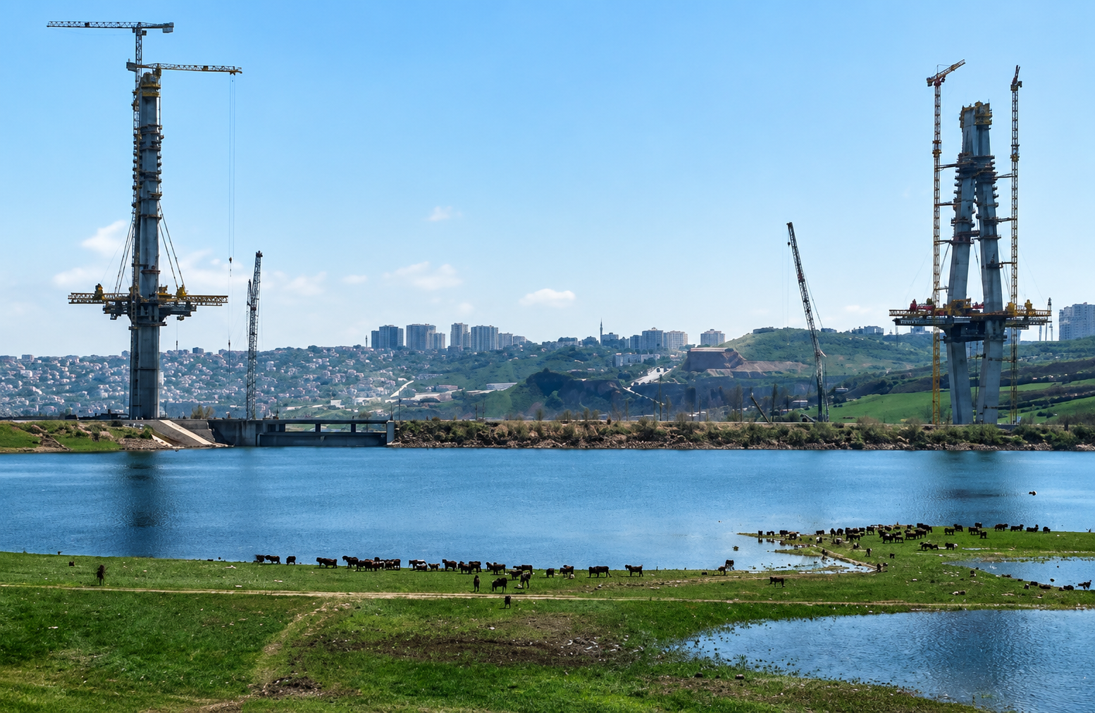 Kanal İstanbul’un ilk köprüsü Sazlıbosna’da yükseliyor: 250 tonluk tabliyeler yerleştiriliyor