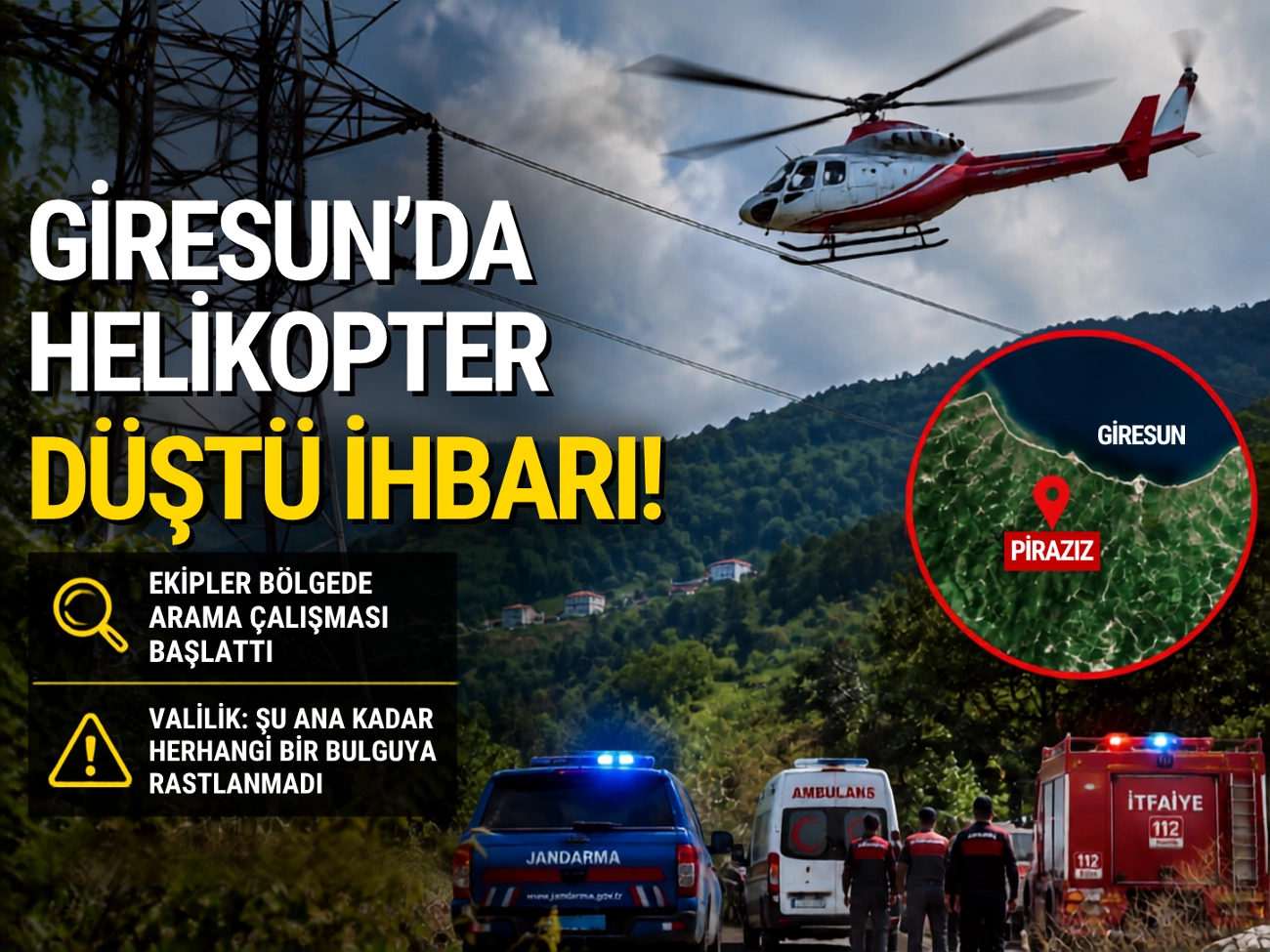 Yüksek gerilim hattı çalışması sırasında Giresun'da helikopter düştü