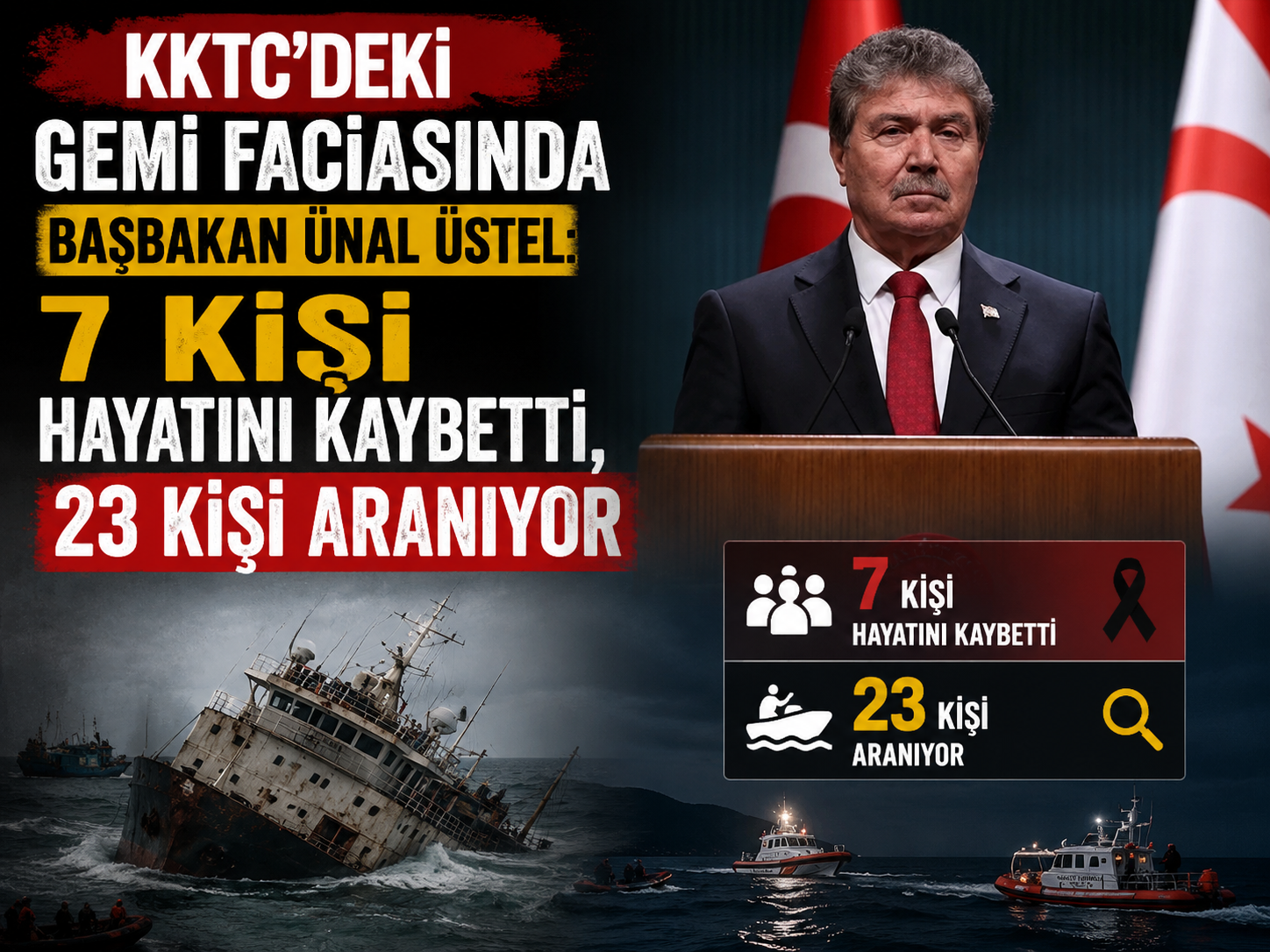 KKTC'deki gemi faciasında Başbakan Ünal Üstel: 7 kişi hayatını kaybetti, 23 kişi aranıyor