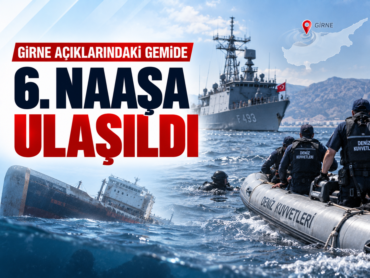 Girne açıklarında batan gemide 6. naaşa ulaşıldı
