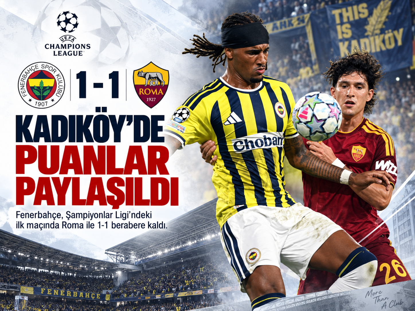 Fenerbahçe Avrupa’ya puanla başladı! Roma ile yenişemedi
