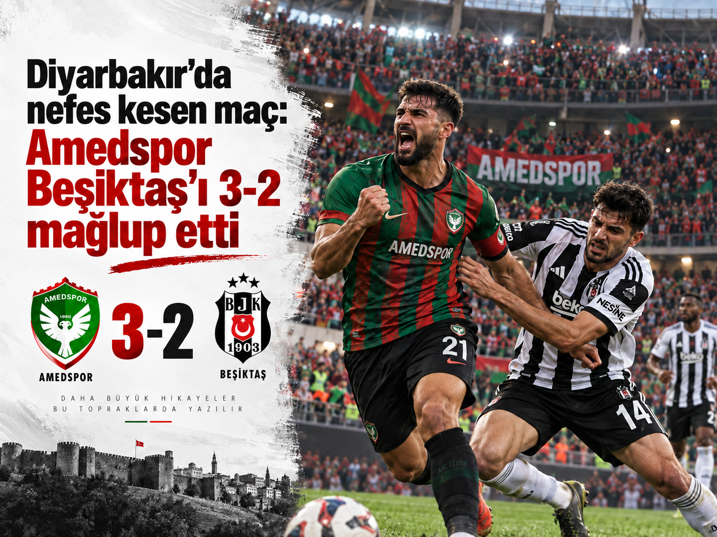 Diyarbakır’da nefes kesen maç: Amedspor Beşiktaş’ı 3-2 mağlup etti