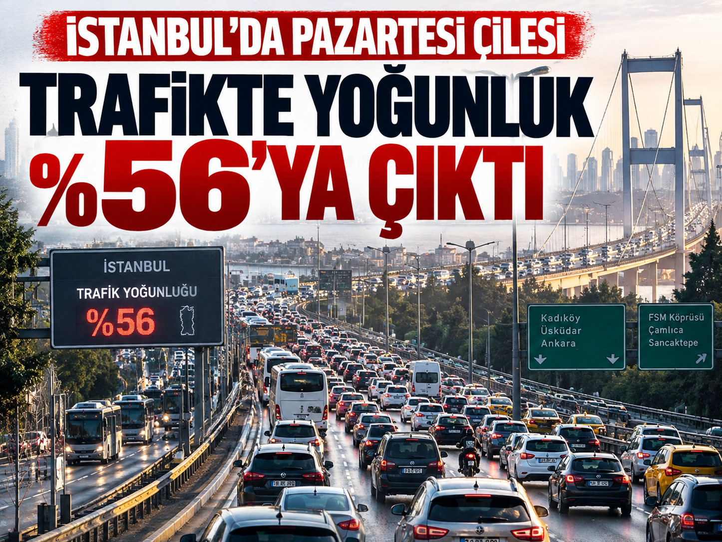 İstanbul haftaya trafikle uyandı! İki yakada yoğunluk yüzde 56