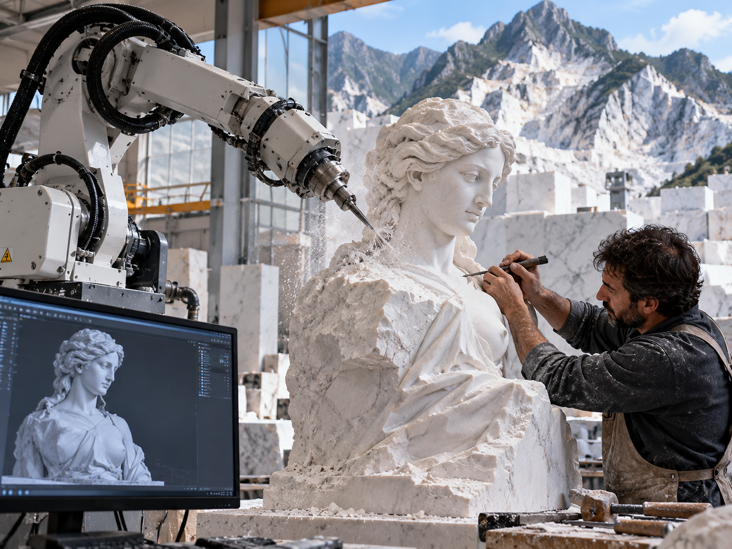 Robot mermeri yontuyor: Ortaya çıkan eser sanat mı?