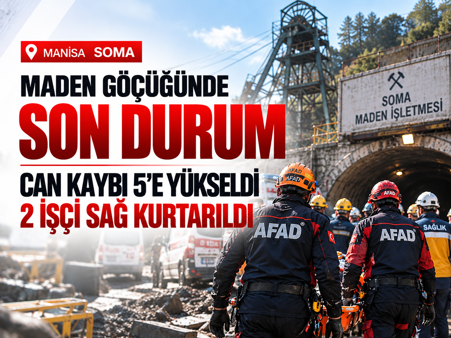 Soma maden göçüğünde son durum: Can kaybı 5’e yükseldi, 2 işçi sağ kurtarıldı