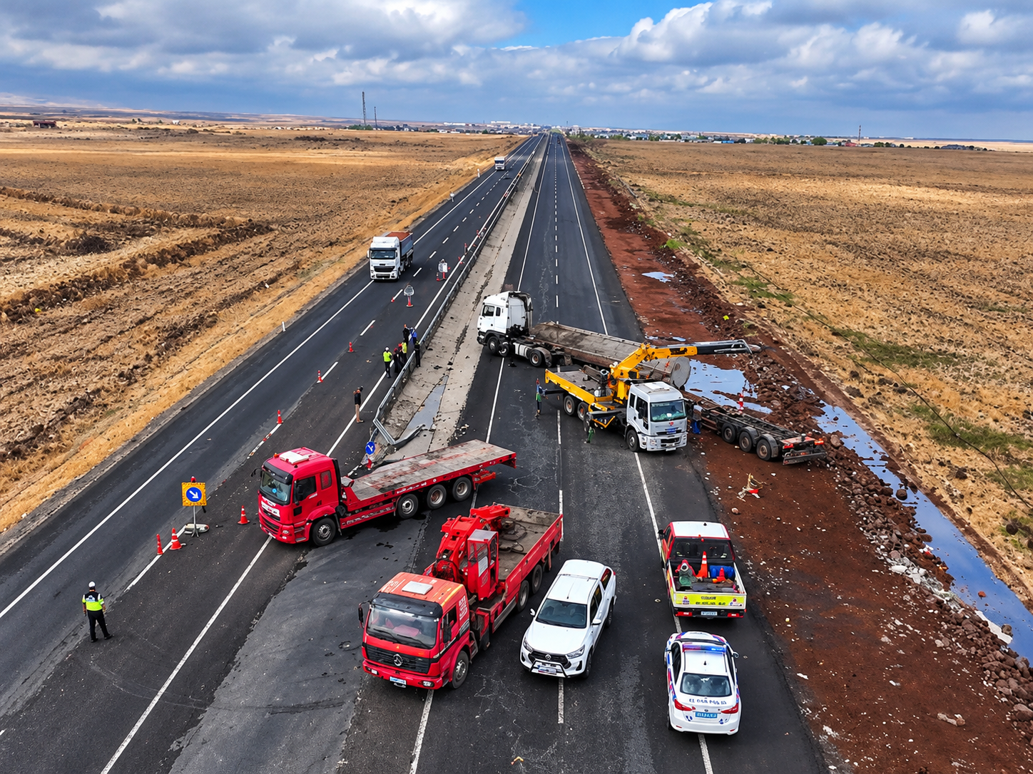 Zift yüklü tanker devrildi, Diyarbakır-Şanlıurfa yolu kapandı
