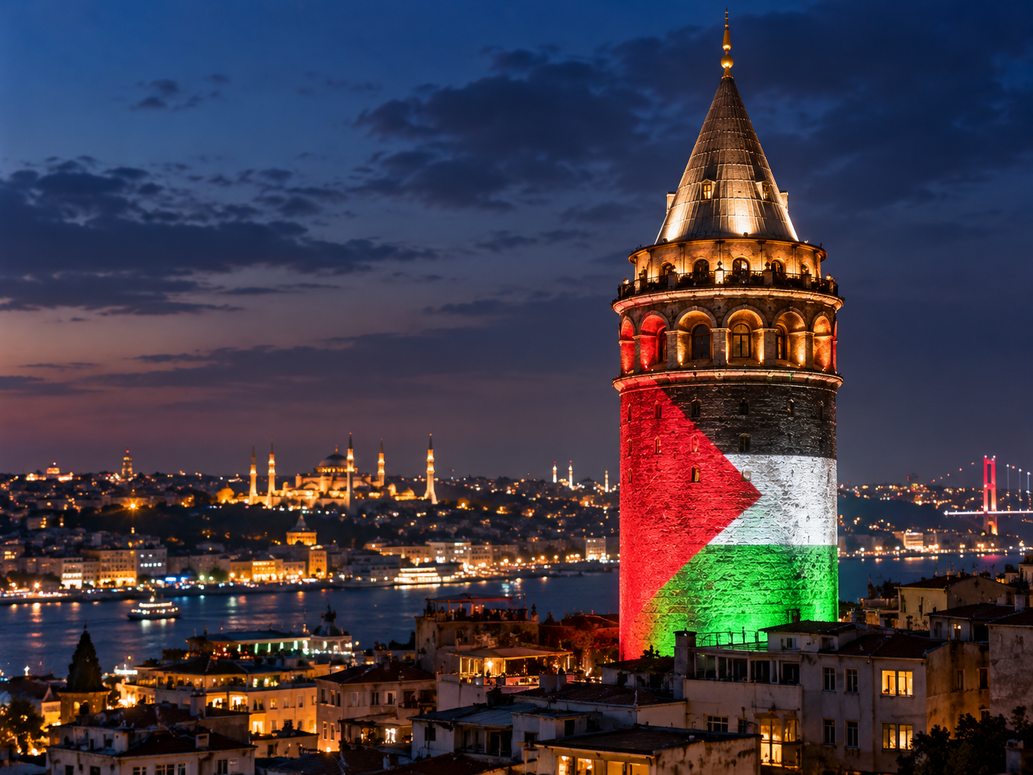 Galata Kulesi Filistin için aydınlandı