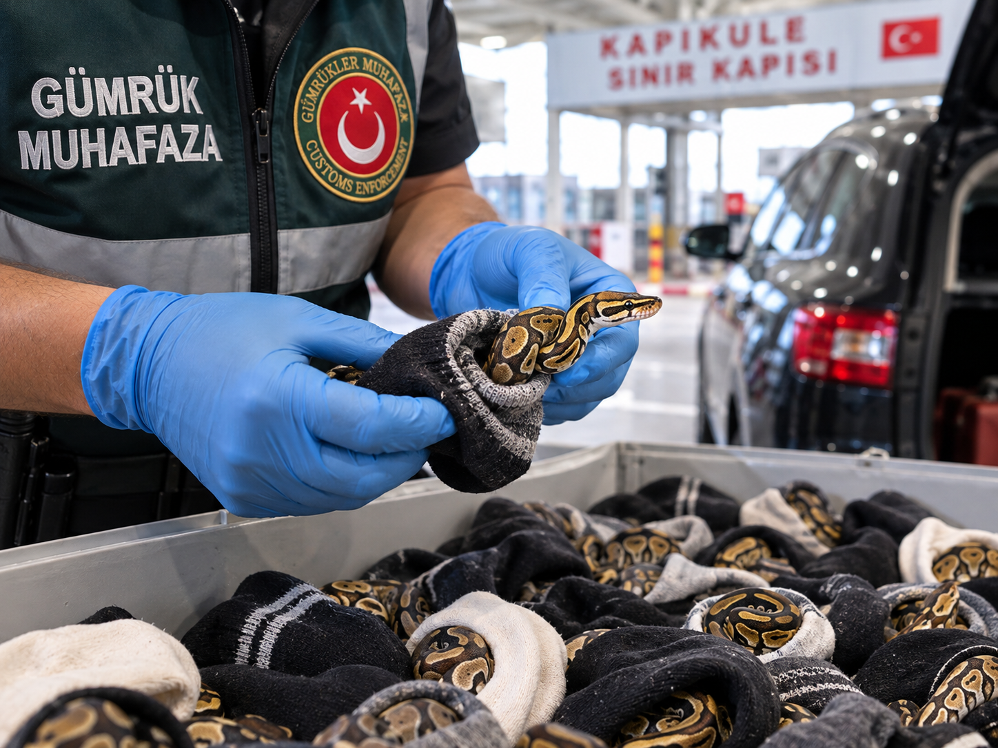 Çorapların içinden 67 canlı piton çıktı