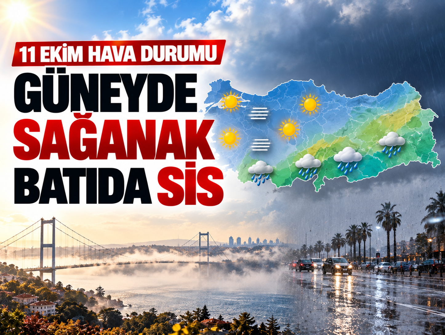 11 Ekim hava durumu: Güneyde sağanak, batıda sis