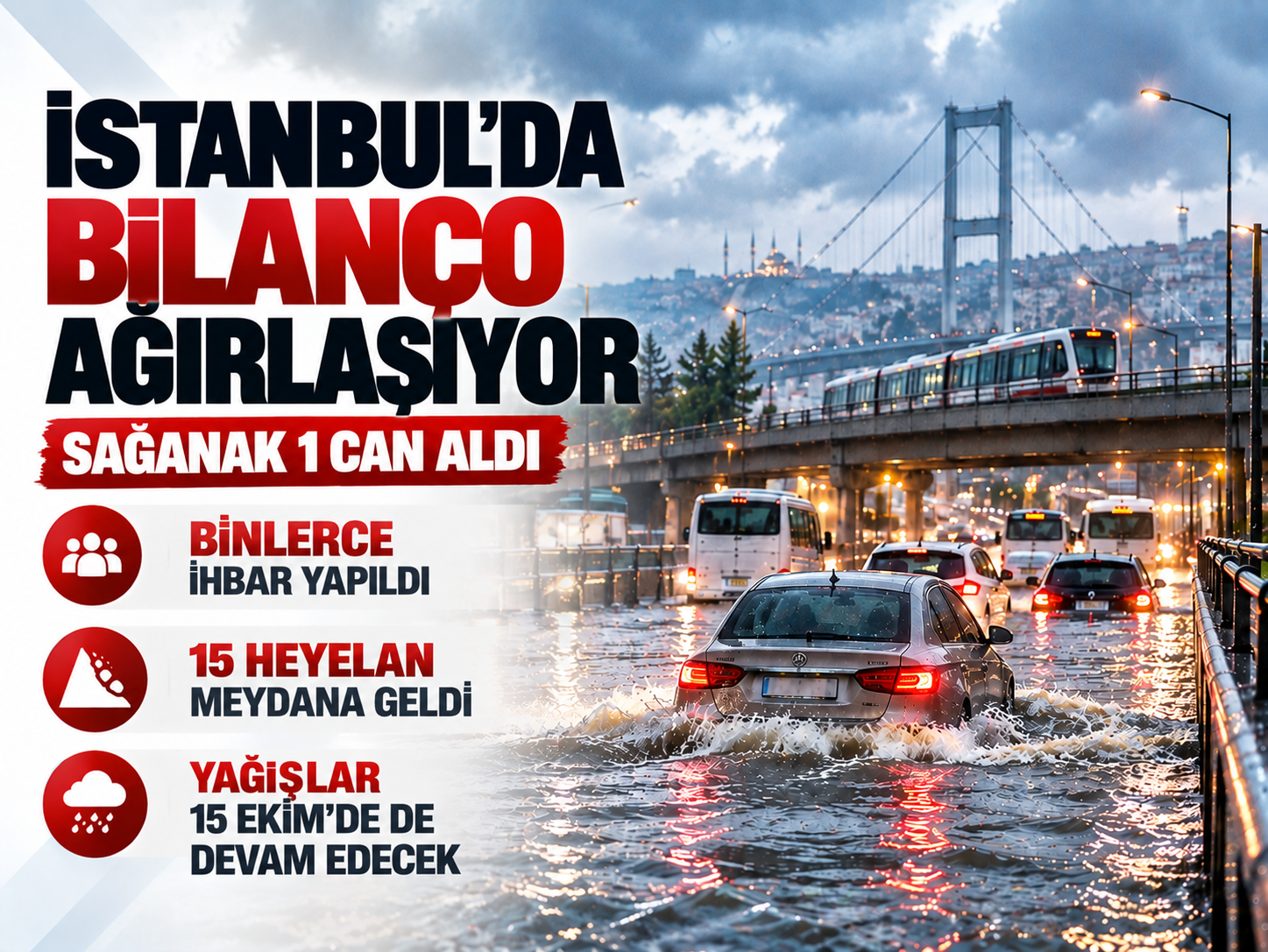 İstanbul'da sağanak felaketi: 1 can kaybı, 15 heyelan