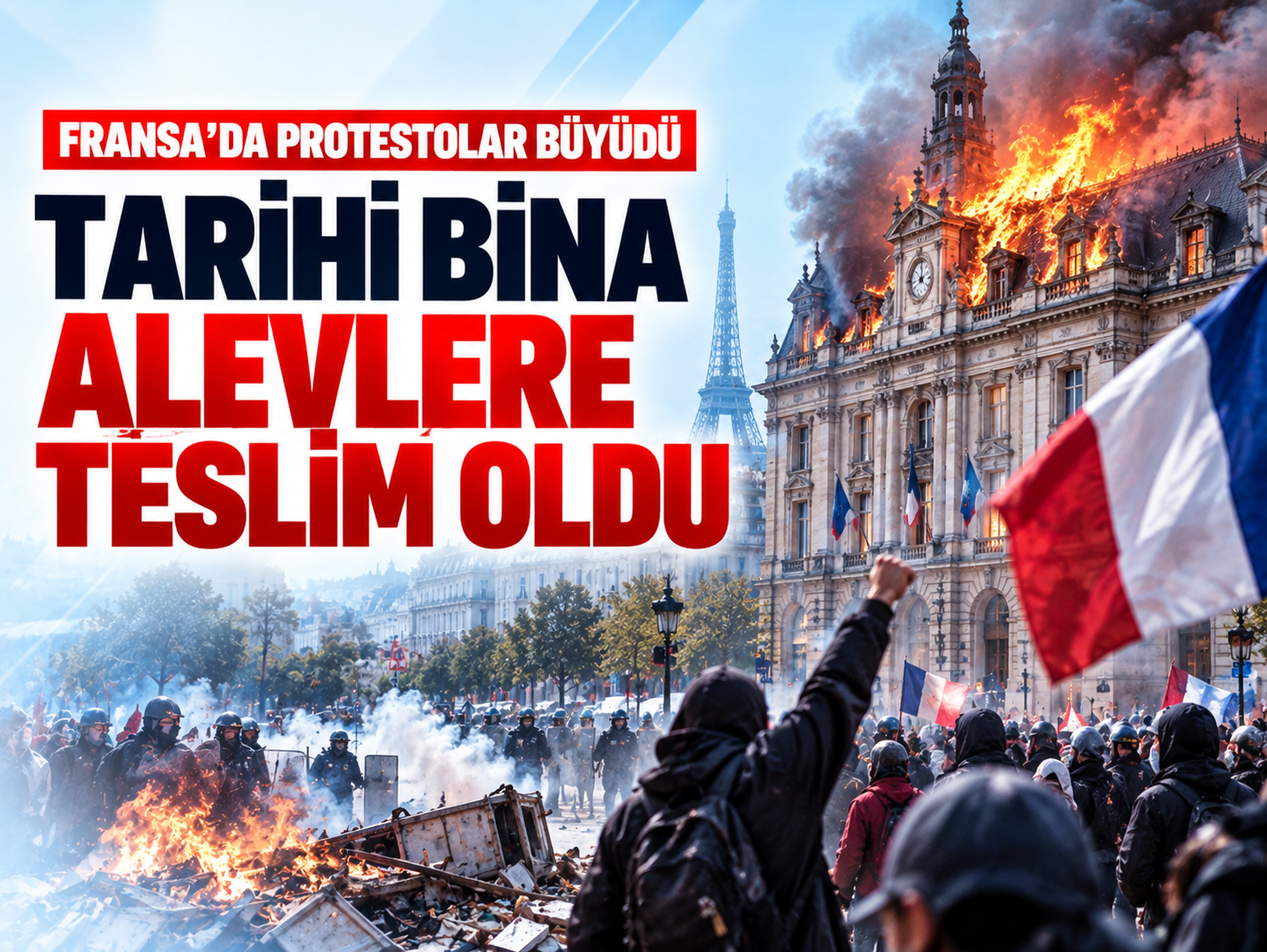 Fransa'da yüz binler sokakta! Tarihi belediye binası ateşe verildi