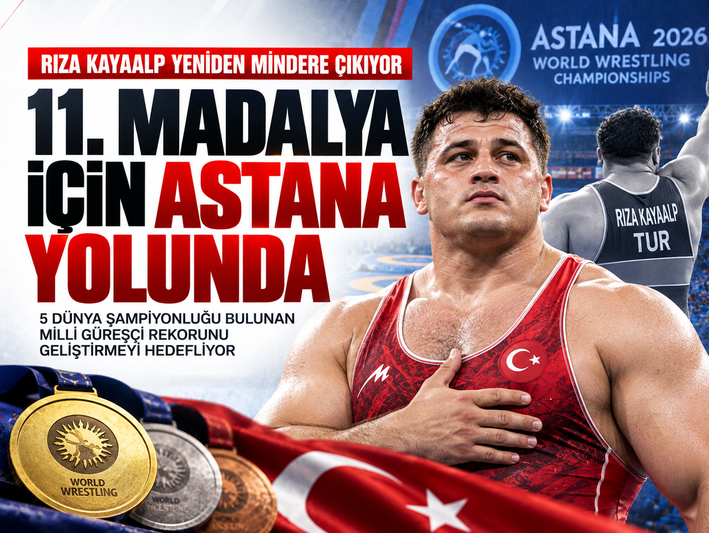 Rıza Kayaalp 11. dünya şampiyonası madalyası için minderde