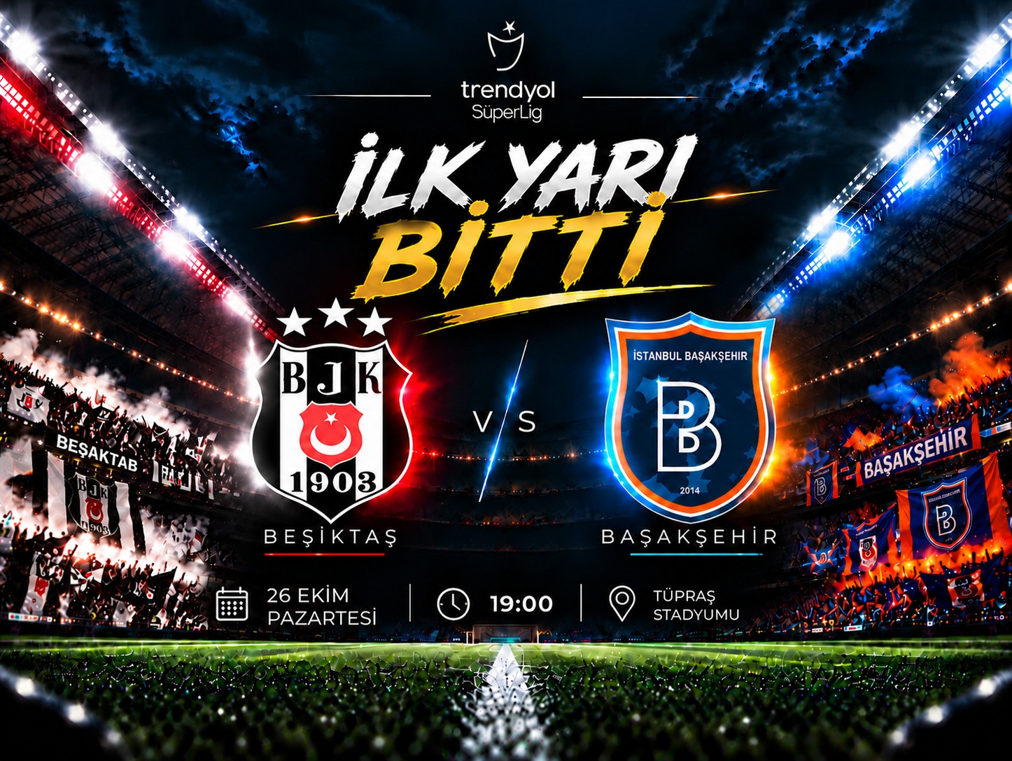 Beşiktaş-Başakşehir maçında ilk yarı bitti!