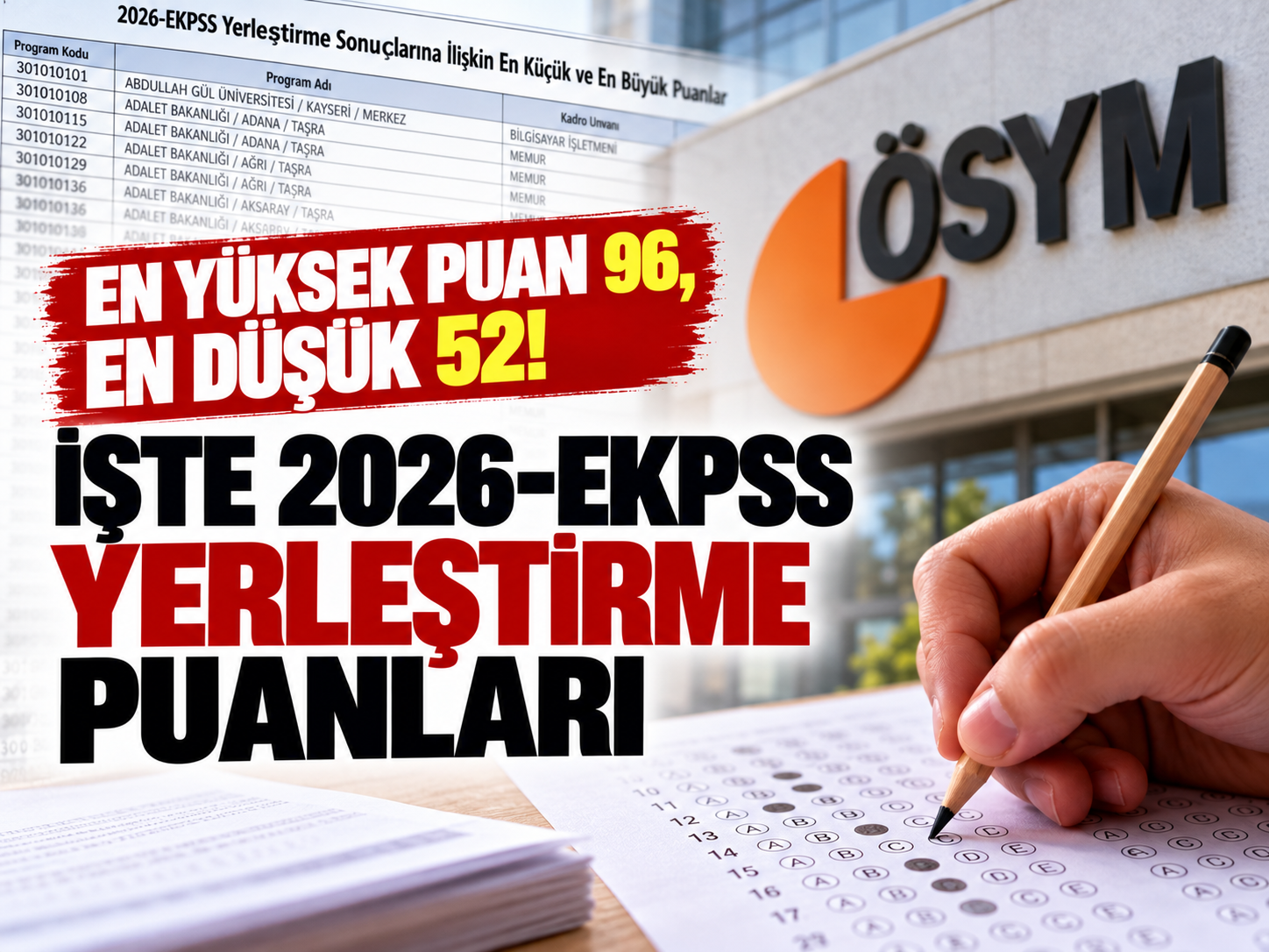 En yüksek puan 96, en düşük 52! İşte 2026-EKPSS yerleştirme puanları