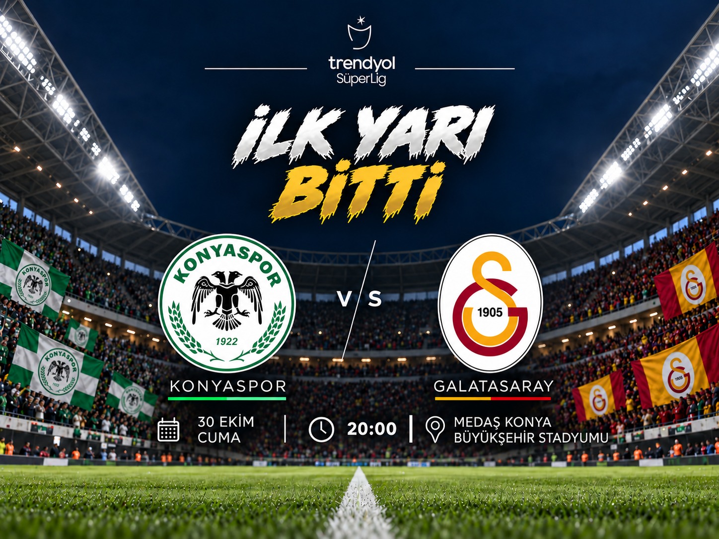 Galatasaray, Konya'da ilk yarıyı 2-0 önde tamamladı!