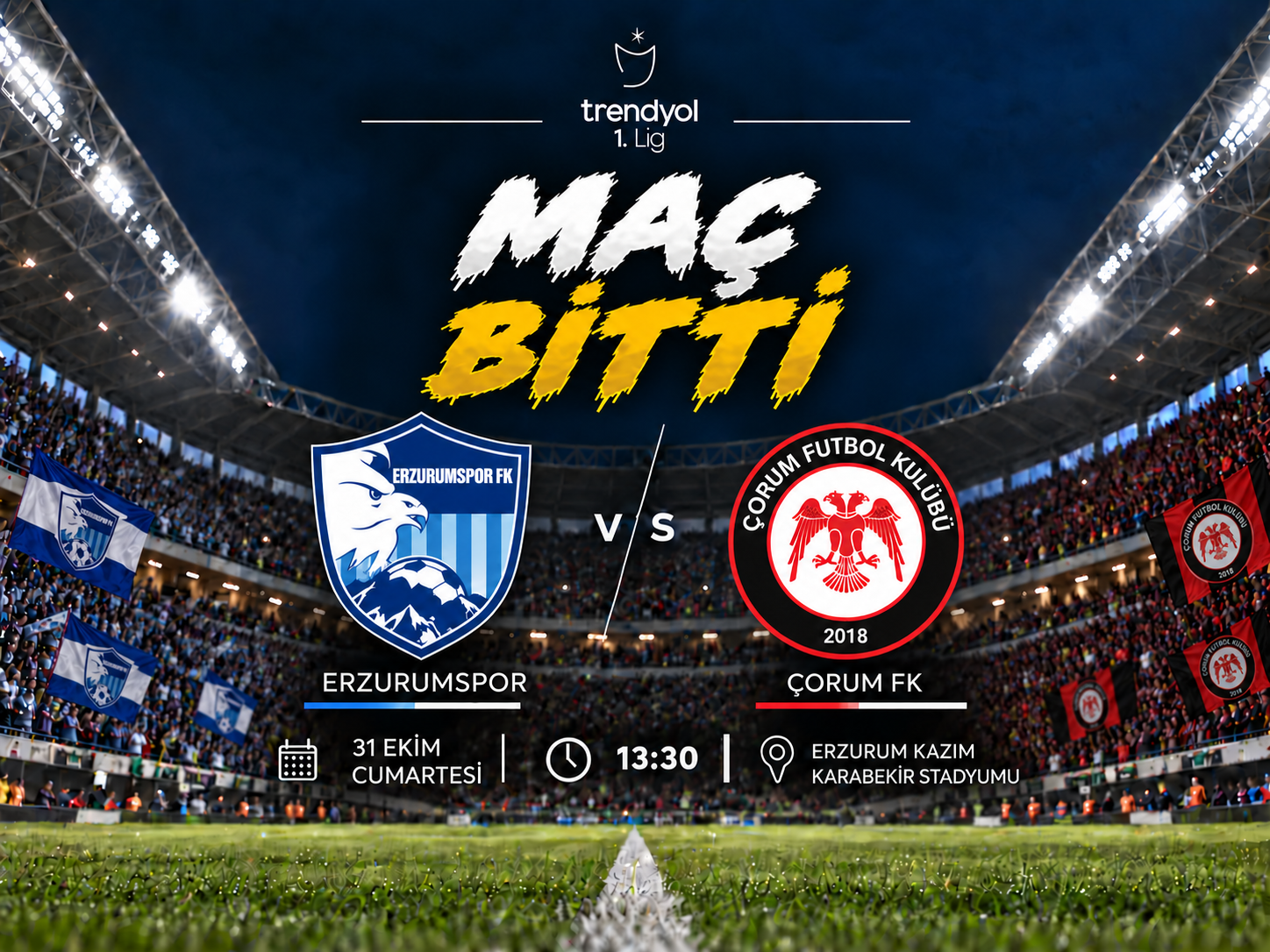 Erzurumspor-Arca Çorum FK maçında son düdük