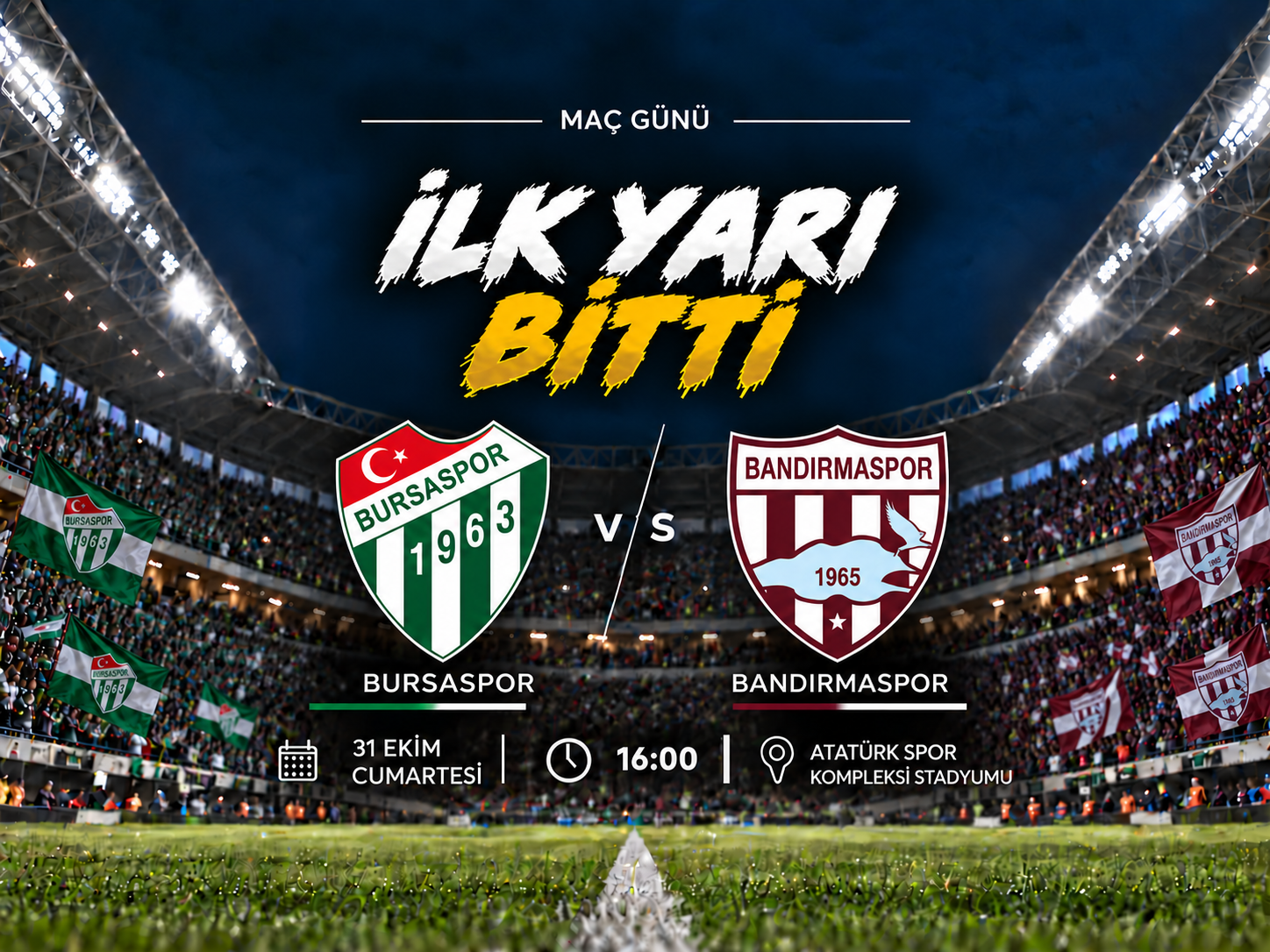Bursaspor-Bandırmaspor’da ilk 45 dakika tamamlandı