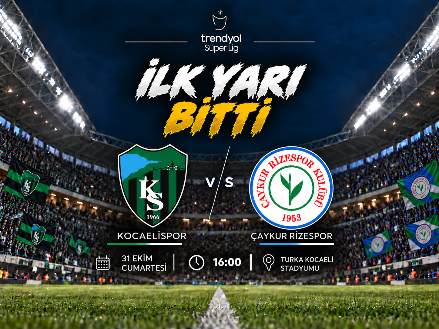Kocaelispor-Çaykur Rizespor’da devre tamamlandı