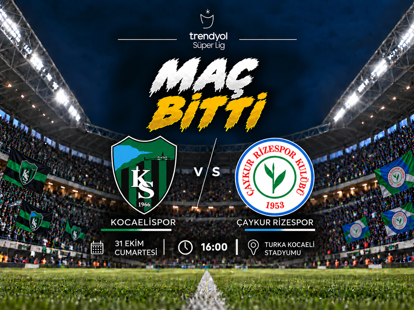 Kocaelispor-Çaykur Rizespor maçında final düdüğü