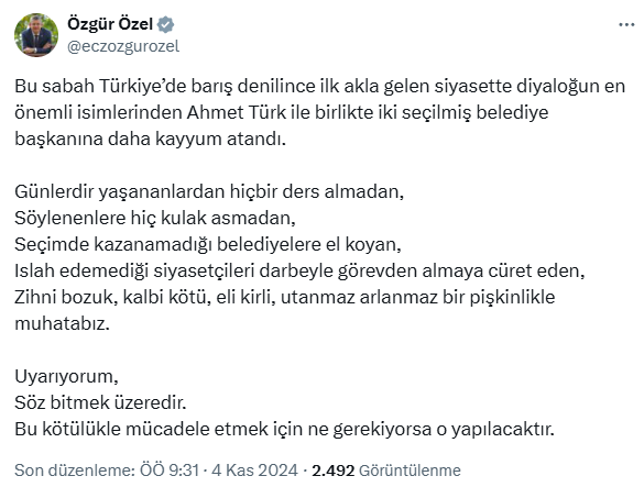 Terör soruşturması kapsamında görevden alınan Ahmet Türk barış yemeğine katılmıştı