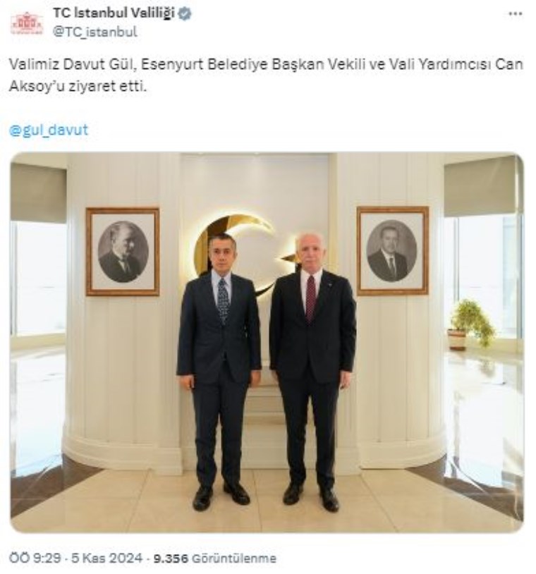 İstanbul Valisi Davut Gül, Esenyurt Belediyesi kayyumunu ziyaret etti