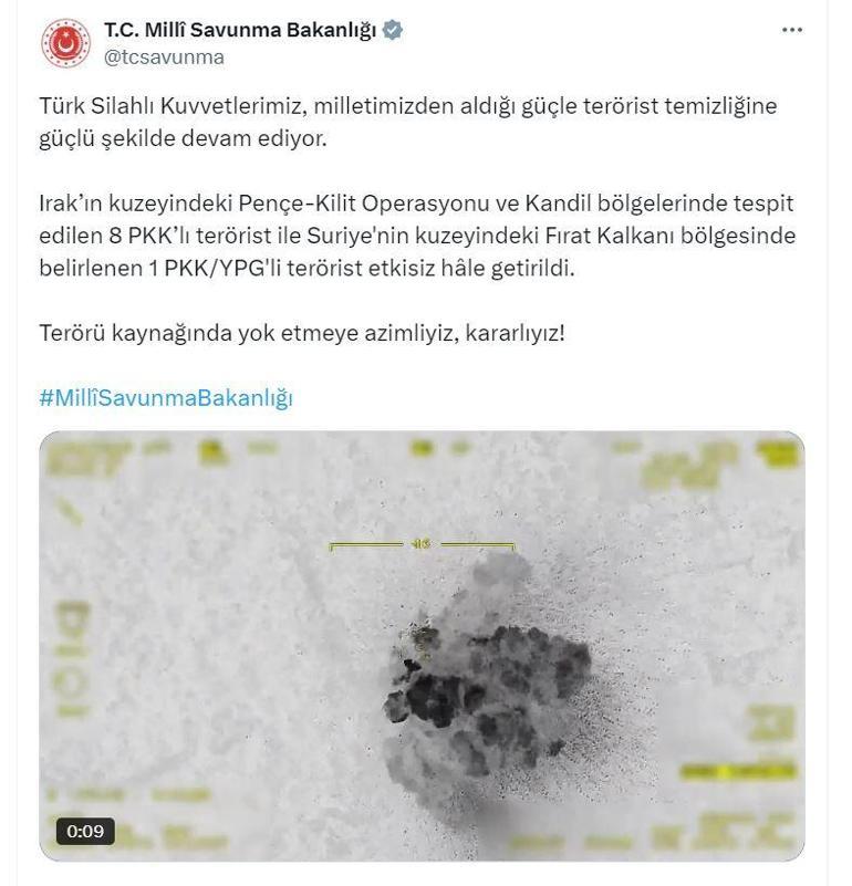 MSB: 9 terörist etkisiz hale getirildi